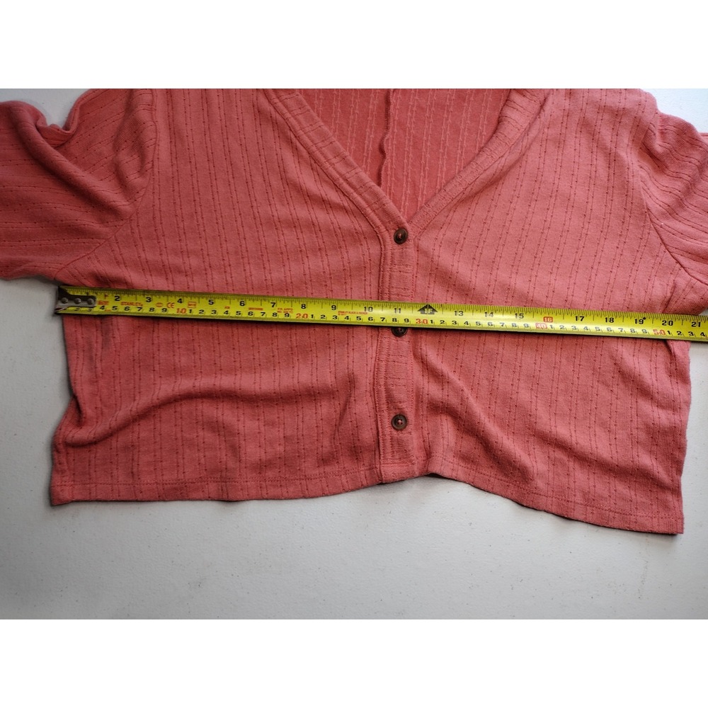 Maurices Cropped Ribbed Cardigan Coral Pink V Neck Button Front Long‎ Sleeve L - Picture 5 of 6